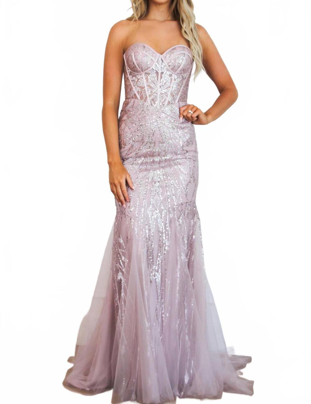 NEW CINDERELLA DIVINE athena sparkly bustier mermaid formal dress in mauve rose